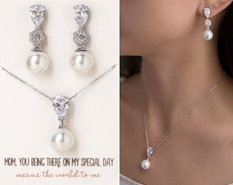 Mothers Day Gifts, Gift for Mom, Mother of the Bride Gift, Pearl Necklace, Earring and Necklace Set, Pearl Earring,N531-D