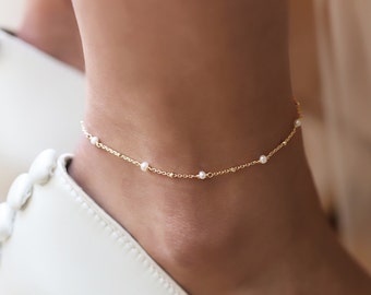 Pulseira de tornozelo com pérolas de água doce: delicada tornozeleira dourada, joia para noivas e casamentos