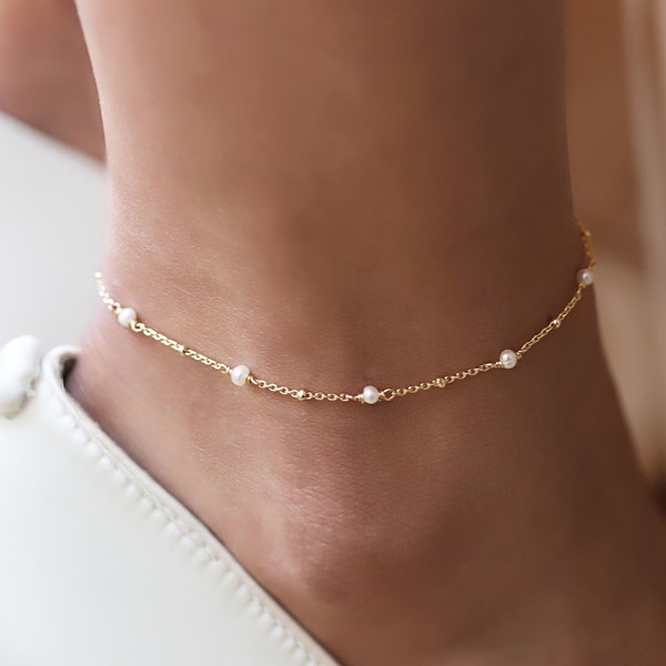 Pearl Anklet, Freshwater Pearl Ankle Bracelet, Dainty Anklet, Wedding Bridal Jewelry