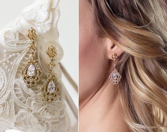 Bridal Jewelry, Dangle Earrings, Wedding Jewelry, Chandelier Earrings, Gold Earrings, E151