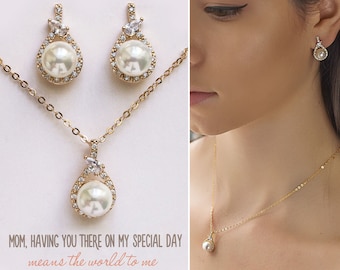 Mothers Day Gifts, Gift for Mom, Mother of the Bride Gift, Pearl Earring, Earring and Necklace Set, Pearl Necklace, N533-D