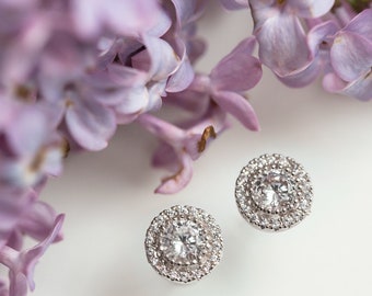 Cubic Zirconia Silver Stud Earrings: Bridesmaid Bridal Jewelry