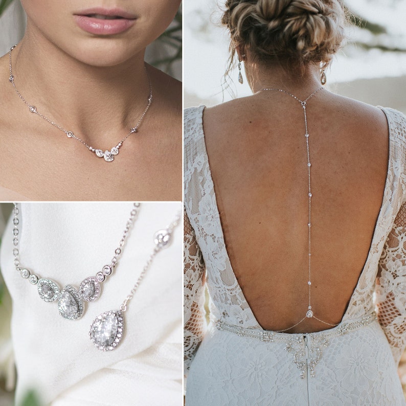 Backdrop Necklace Wedding Jewelry Back Necklace Body Etsy