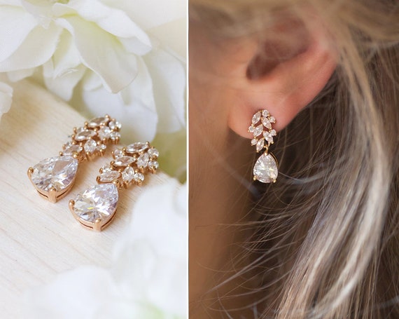 Cubic Zirconia Dangle Bridal Earrings - The Last Minute Bride