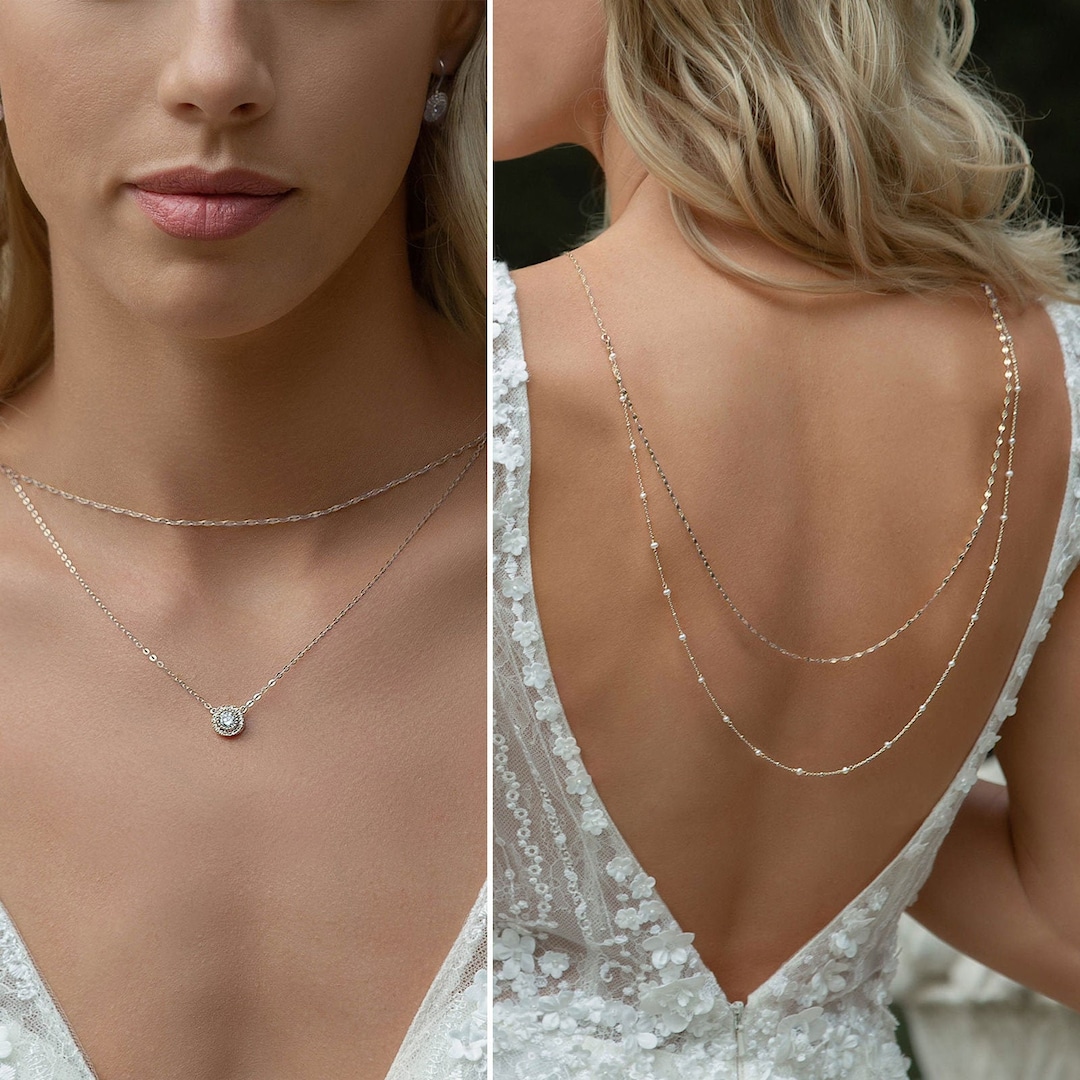Back Bridal Necklace, Pearl Necklace, Layer Jewelry Bridal Pearl ...