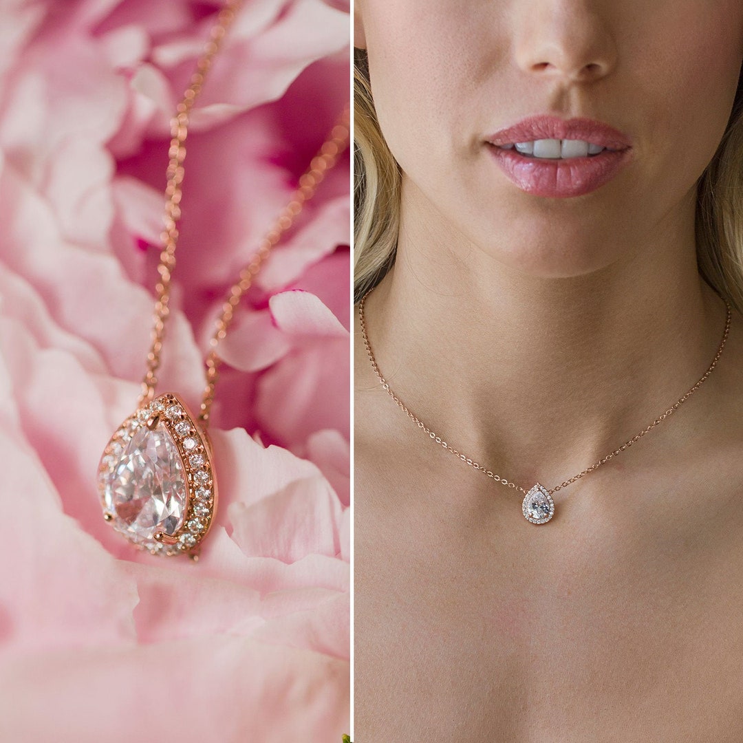 Bridal Jewelry, Rose Gold Necklace, Pendant Necklace, Wedding Jewelry