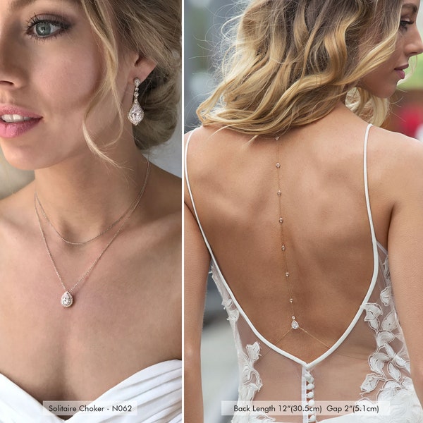 Bridal Jewelry, Bridal Necklace, Wedding Dress, Backless Dress, Backless Open Back Dress, Prom Dress