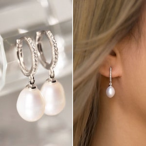 Bridal Earrings, Drop Earrings, Pearl Earrings, Wedding Jewelry, Small Hoop Earrings, E388