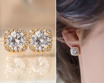 Bridal Jewelry, Stud Earrings, Wedding Earrings, Crystal Earrings, Gold Earrings,  E313