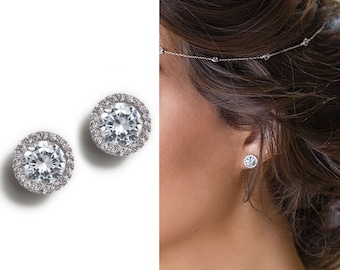 Bridal Earrings, Stud Earrings, Wedding Jewelry, Minimalist Earrings, Crystal Earrings, E430-8