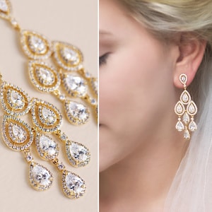 Bridal Jewelry, Dangle Earrings, Wedding Jewelry, Chandelier Earrings, Gold Earrings,  E147