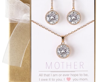 Mother of the Bride Gift, Mother of the Groom Gift, Bridal Shower Gift, Wedding Gift, Crystal Necklace, Jewelry Set, Dangle Earrings