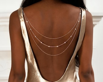 Sterling Silver Back Necklace: Bridal Jewelry with Crystals, Clip-on Back Necklace