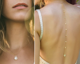 Collar para trajes con escote en la espalda Conjunto de collar y aretes Bodas Novias Joyeria para Novias Collar de Oro Swarovski NB54 E201G Etsy Mexico