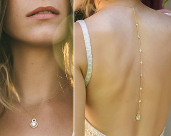 Back Drop Necklace, Bridal Jewelry Back Necklace, Gold Necklace, Bridal Backdrop Necklace, Bridal Body Jewelry NB054-G