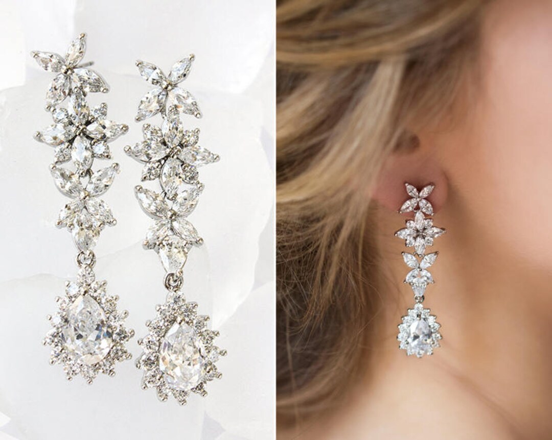 Bridal Earrings, Long Chandelier Crystal Earring, Wedding Jewelry Etsy