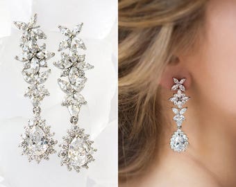 Bridal Earrings, Long Chandelier Crystal Earring, Wedding Jewelry