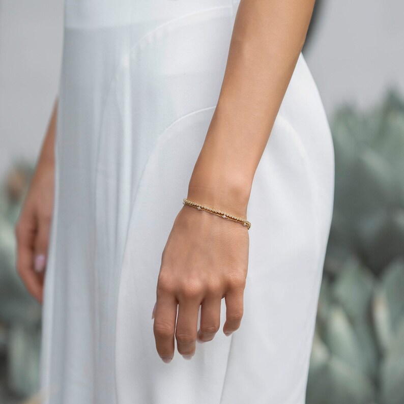 Freshwater Pearl Bracelet, Gold Bracelet, Tennis Bracelet, Wedding Set, Wedding Bracelet, B085-B221 image 6