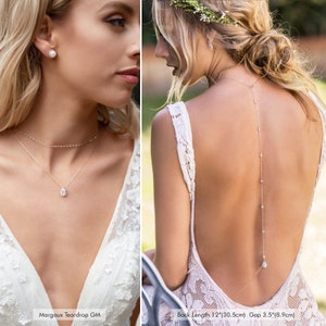 Back Necklace, Bridal Jewelry, Backdrop Necklace for Wedding, Backless Open Back Dresses, Boho Wedding Dress