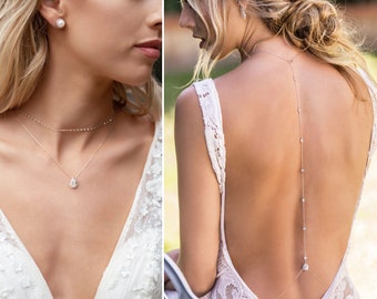 Back Necklace, Bridal Necklace, Backdrop Necklace, Wedding Jewelry, Crystal Back Necklace, Bridal Jewelry, Back Pendant Necklace, NB052