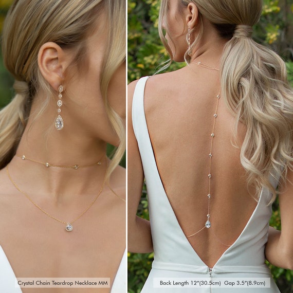 Wedding Jewelry Back Necklace, Bridal Jewelry Set For Open Back Dress, NB