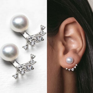 Bridal Earrings, Pearl Earrings, Earring Jacket, Boho Earrings, Silver Earrings, Bridal Jewelry,  E526
