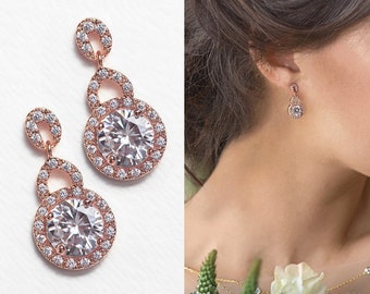 Bridal Earrings, Wedding Earrings, Bridal Jewelry, Drop Earrings,  Rose Gold Earrings,  E201