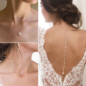 Back Drop Necklace, Backless Dresses, Bridal Back Necklace, Bridal Jewelry, Bridal Body Jewelry, Back Jewelry, Back Pendant Necklace, NB067