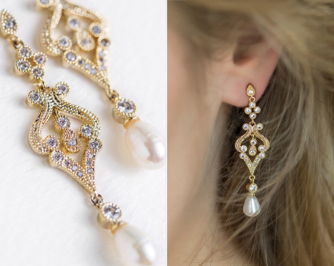 Rose Gold Earrings, Bridal Jewelry, Dangle Earrings, Wedding Earring, Rose Gold Jewelry E069