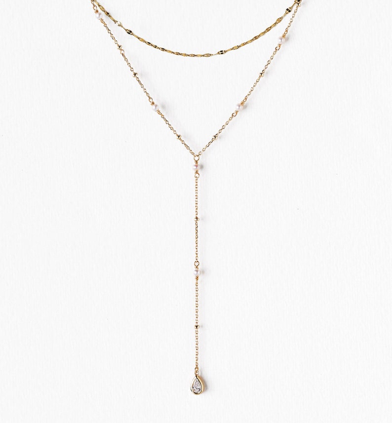 Collier de perles, Bijoux de mariée, Collier lariat, Bijoux de mariage, Collier superposé Set N084 N035