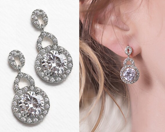 Drop earrings silver bridal deals