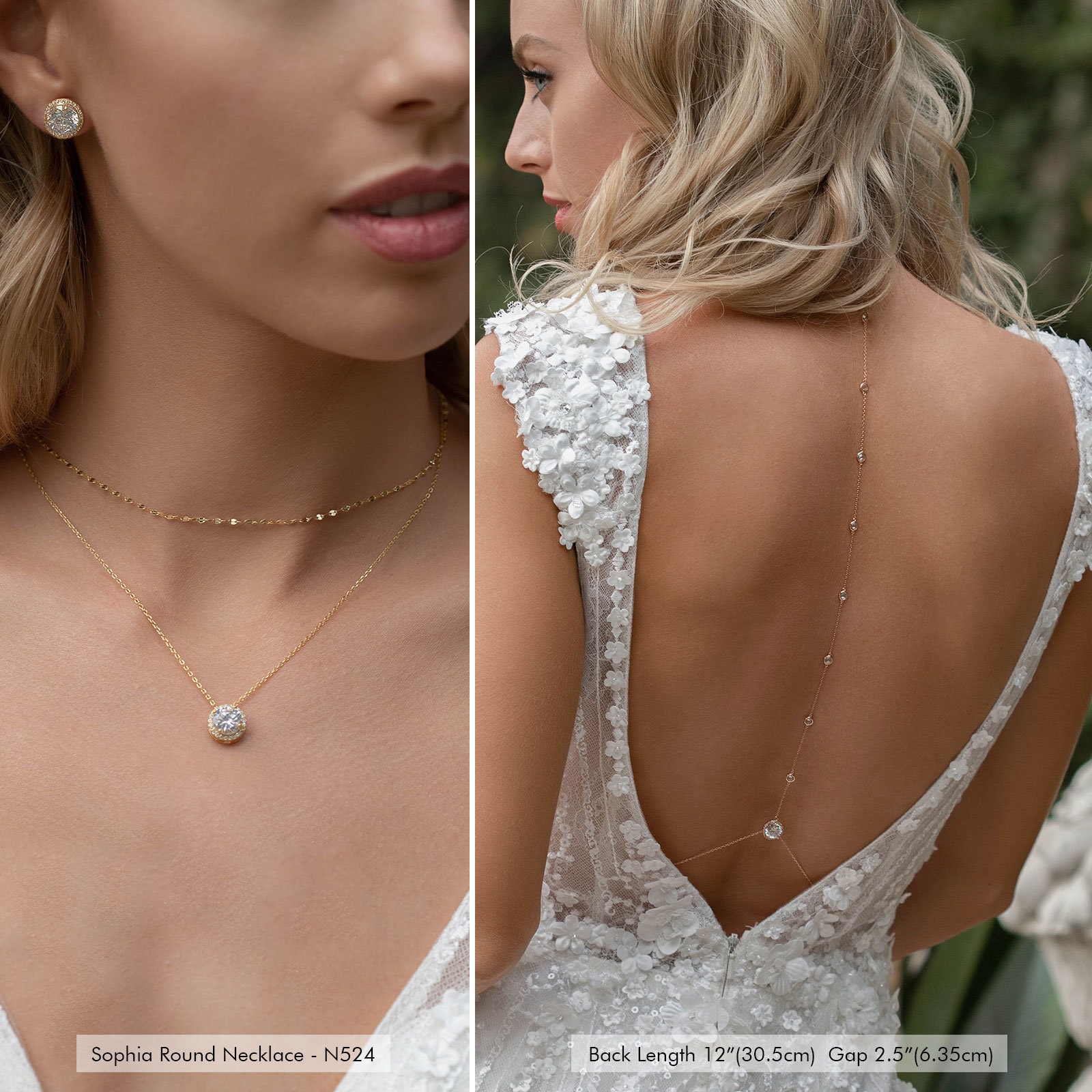 Long necklace bridal open back dress necklace bare wedding backless –  Kathleen Barry Bespoke Occasion Accessories