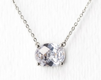 Colar com pingente de prata esterlina: colar de noiva oval com zircônia cúbica