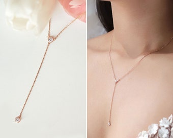 Bridal Necklace, Wedding Jewelry, Rose Gold Jewelry, Lariat Necklace, Bridal Jewelry, Dainty Necklace, Wedding Accessories N321-RG