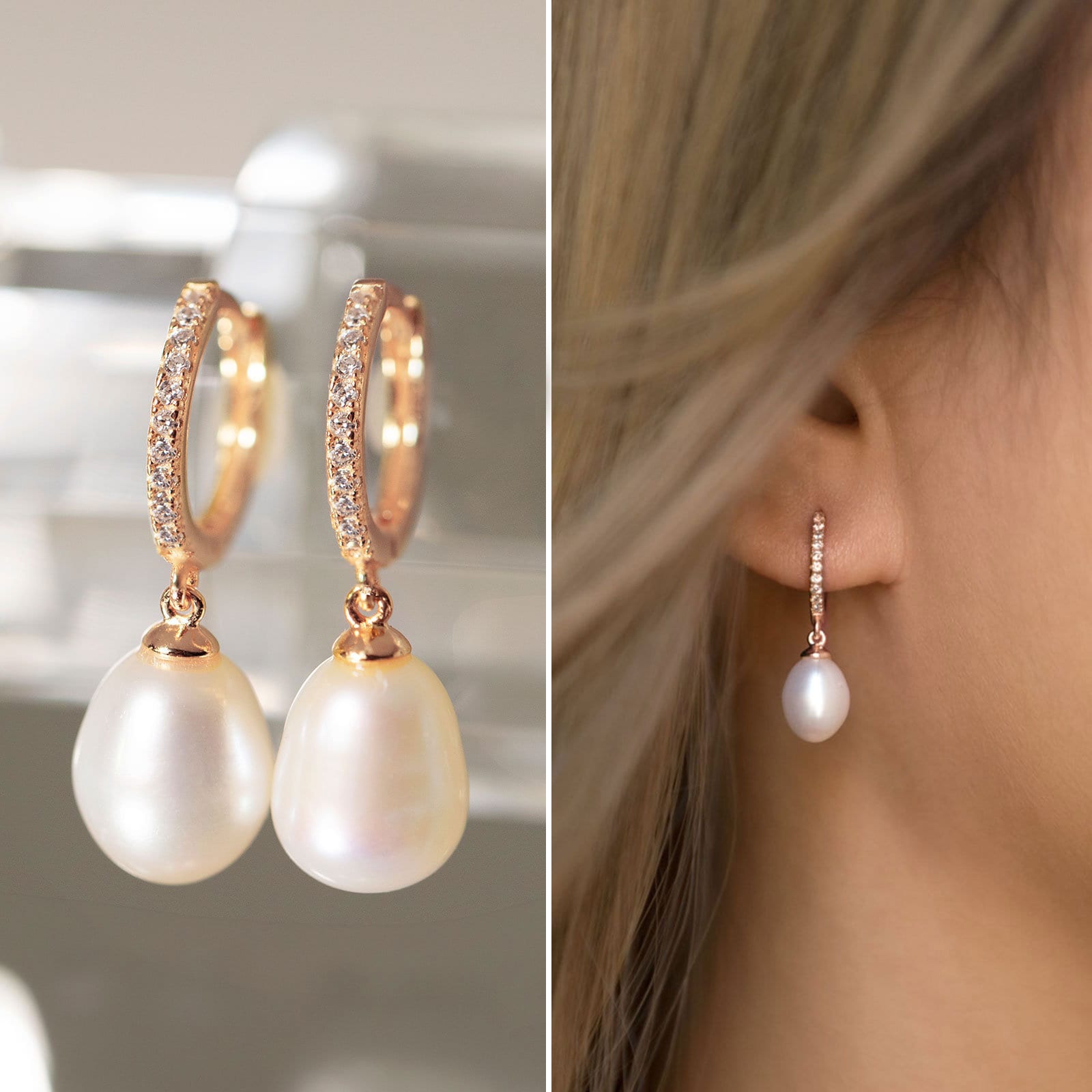 Gold pearl drop earrings wedding discount