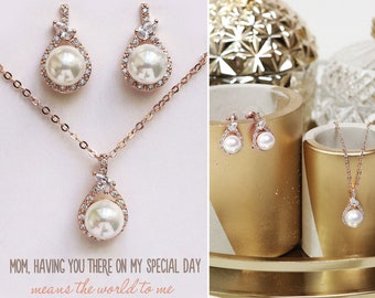 Mothers Day Gifts, Gift for Mom, Mother of the Bride Gift, Pearl Necklace, Earring and Necklace Set, Pearl Earring, N533-D