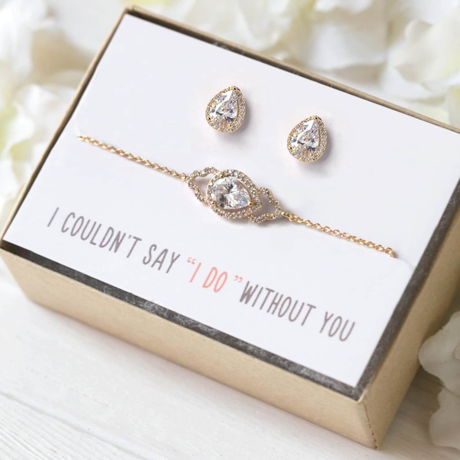 Bridesmaid Gift Bridesmaid Jewelry Set Gold Bridal Party Etsy(02)