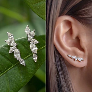 Bridal Earrings, Ear Climber Earrings, Wedding Jewelry, Crystal Earrings, Silver Earrings, E542