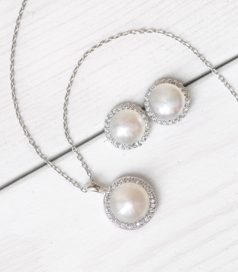Pearl Earrings and Necklace Set N523-S Mother of the Groom Gift Mother of the Bride Jewelry