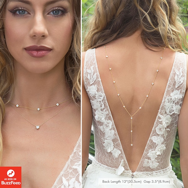 Back Necklace, Bridal Jewelry, Y Lariat Necklace, Backdrop Necklace, Silver Necklace, Backless Wedding Dress NB053