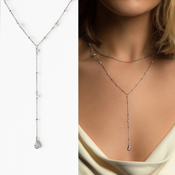 Bijoux de mariage Collier de perles Bijoux de mariee Collier lariat Collier superpose Accessoires de mariage Bijoux en argent Collier en Y N084 Etsy France