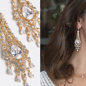 Bridal Earrings, Chandelier Earrings, Statement Earrings, Bridal Jewelry, Gold Dangle Earrings, E152