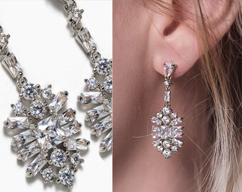 Bridal Earrings, Dangle Earrings, Bridal Jewelry, Silver Earrings, Art Deco Earrings, E199