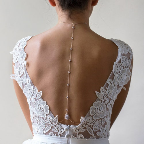 Bridal Back Necklace, Silver Back Drop Necklace, Backless Dress Necklace, Dress,Teardrop shops Pendant Necklace, Backdrop Necklace, NB060