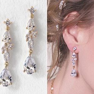 Wedding Earrings, Dangle Earrings, Bridal Jewelry, Teardrop Earrings, Gold Dangle Earrings, E217