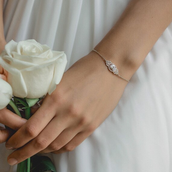 Bracciale delicato estensore in oro 9ct e cristallo cz trasparente da 7