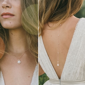Rose Gold Zurück Halskette, Braut Halskette, Hochzeitsaccessoires, Backdrop Halskette, Brautschmuck, Rose Gold Schmuck, Zurück Anhänger, NB054