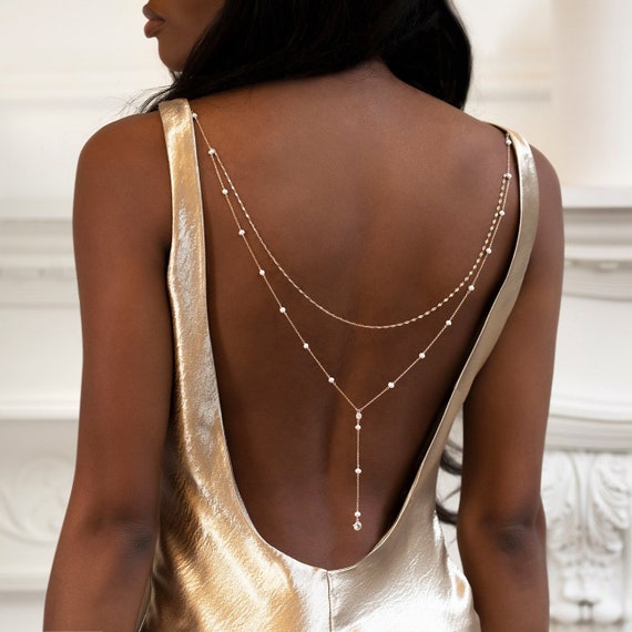 Amazon.com: Sttiafay Pearl Back Chain Necklace for Wedding Bride Silver Backdrop  Pearl Beaded Statement Necklace Long Tassel Back Necklace Backless Dress  Body Accessories for Women : Clothing, Shoes & Jewelry