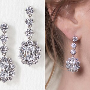 Bridal Earrings, Dangle Earrings, Bridal Jewelry, Art Deco Earrings, Silver Earrings, E237-S