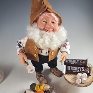 Charming Elf Character Enjoying S&#39;mores - Handcrafted Doll for Your Collection&quot;